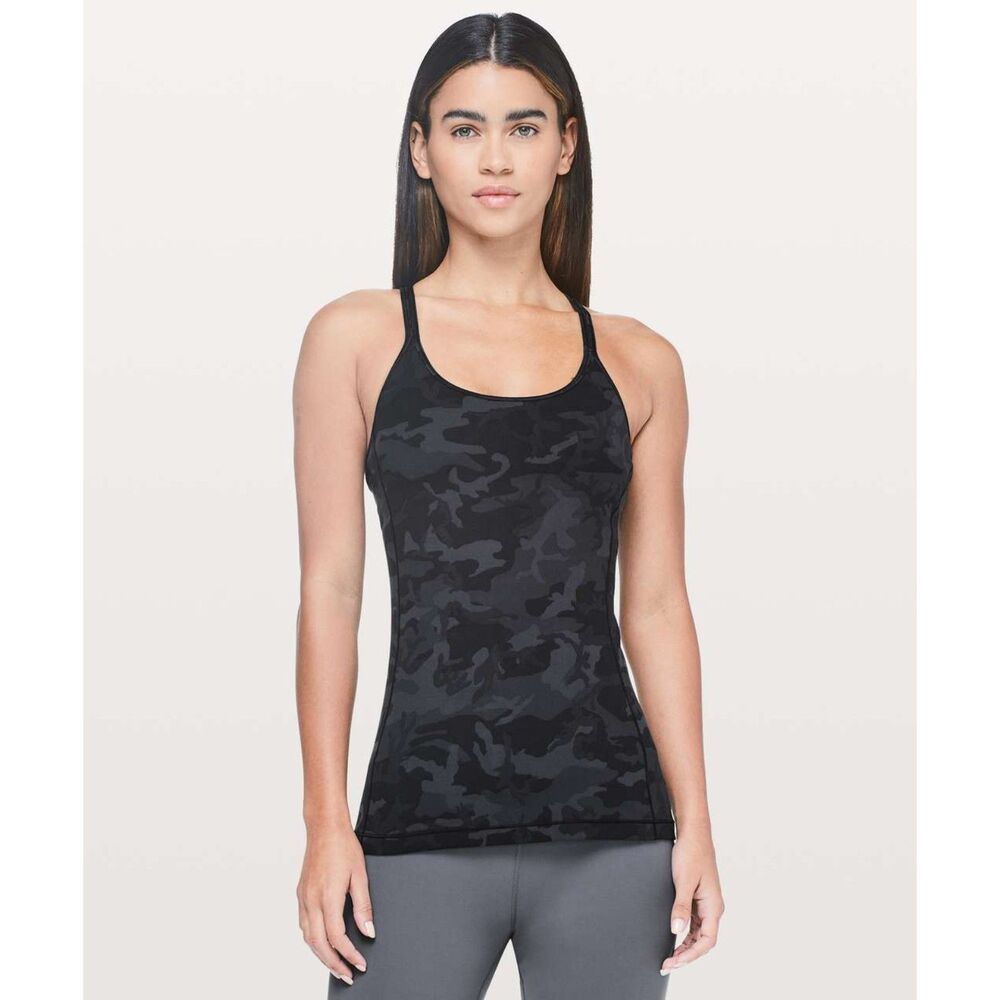 Lululemon Free To Be Tank Strappy Athletic Fitness Workout Build-in Bra Camo Top